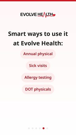 Slide 5: Smart ways to use your FSA at Evolve Health — annual physicals, sick visits, allergy testing, DOT physicals